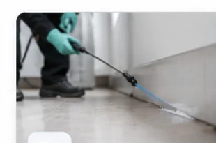 Técnico aplicando fumigación general con equipo profesional